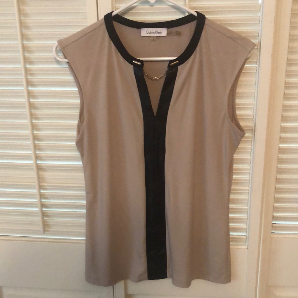 Calvin Klein Blouse with faux leather embellishment and gold chain size S